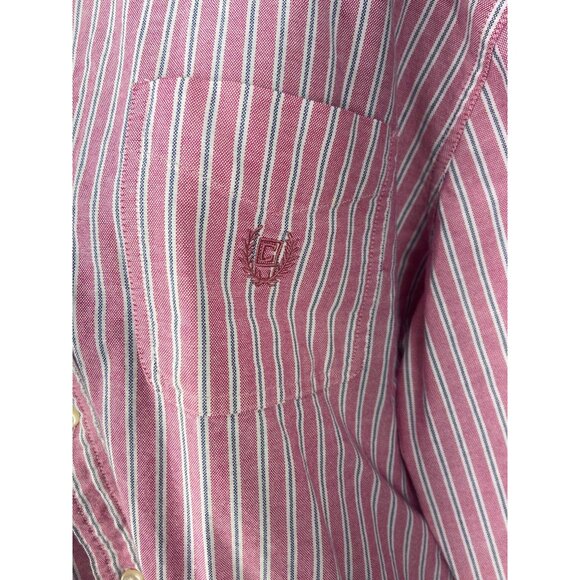 Chaps Mens Button Down Stretch Oxford Long Sleeve Pink Striped Shirt XXL - Picture 6 of 9